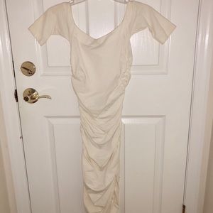 Off The Shoulder Cream Fitted Dress